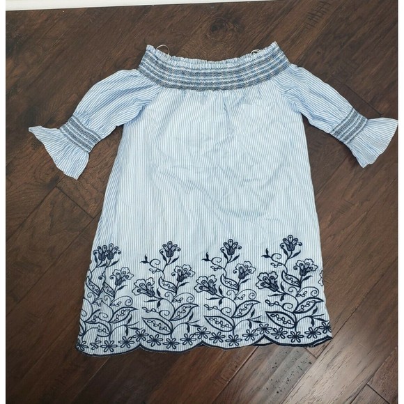 Altar'd State Blue Striped Embroidered Short Preppy Shift Dress Size S Small - Picture 7 of 9